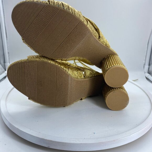 Gold by Lib Metallic Strappy Gladiator Block Heel Peep Toe Sandals Woman 41 9.5 - Picture 8 of 8